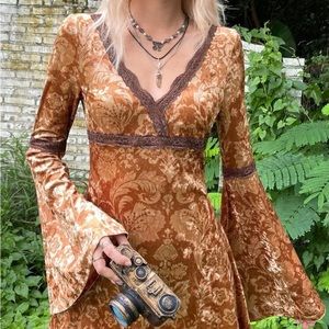 ROMWE/SHEIN Punk Grunge Floral Print Lace Dress Flounce Sleeves